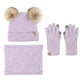 Winter Velvet Outdoor Travel Warm Knit Children's Colorful Wool Ball Hat Scarf Gloves Three Piece Set Luxury Holiday Gift