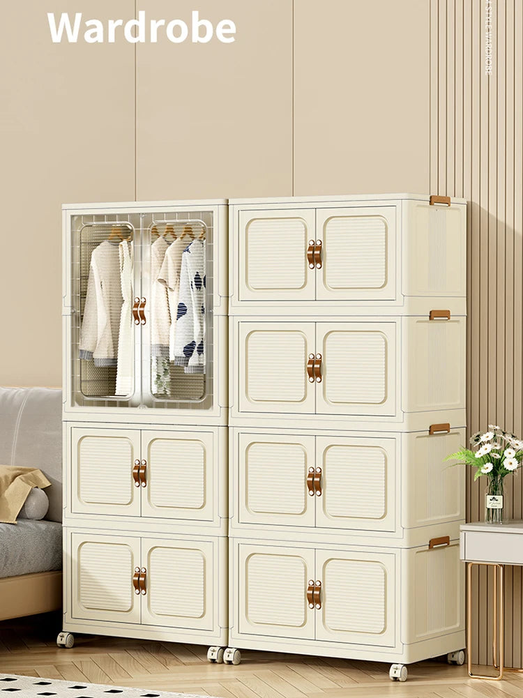Large Folding Box Installation-free Storage Closet Cabinet Children's Wardrobe Home Living Room Movable Capacity Organizer Bins
