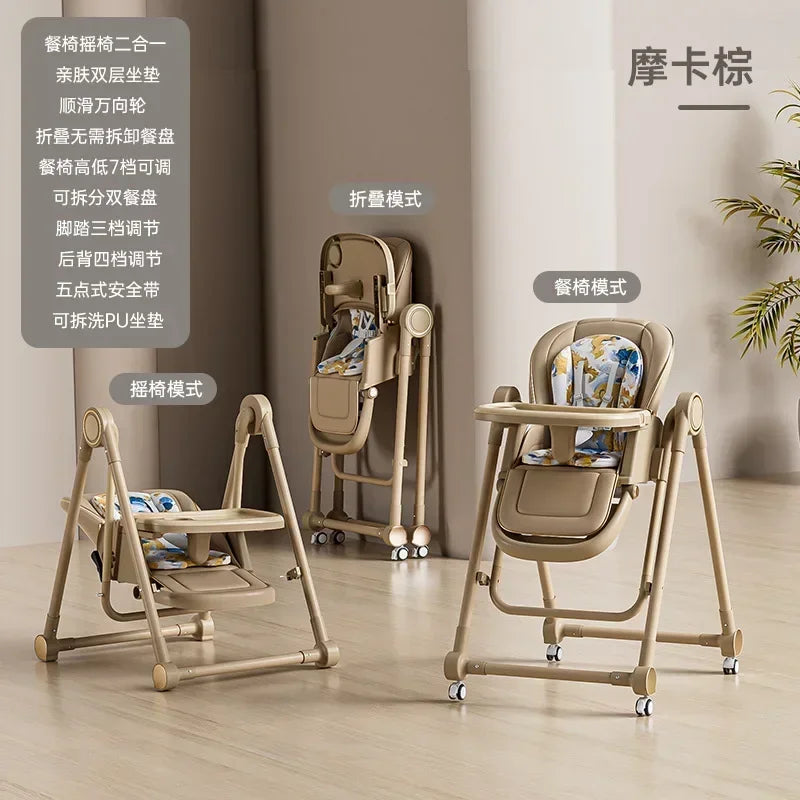 Multifunctional Baby High Chair Fodable Baby Swinging Rocking Eating Chair