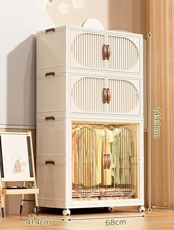 Children's Wardrobe Bedroom Closet Cabinet Baby Storage Box Toy Clothes Organizer Locker Folding Sorting Partition Wardrobe