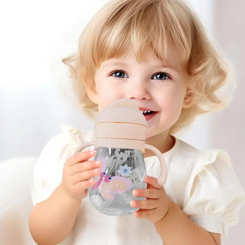 Baby Sippy Cup Cute 300ml Weighted Baby Drinking Cup with Straw Leak-Proof Water Bottle Spill-Proof Drinkware with Handles for