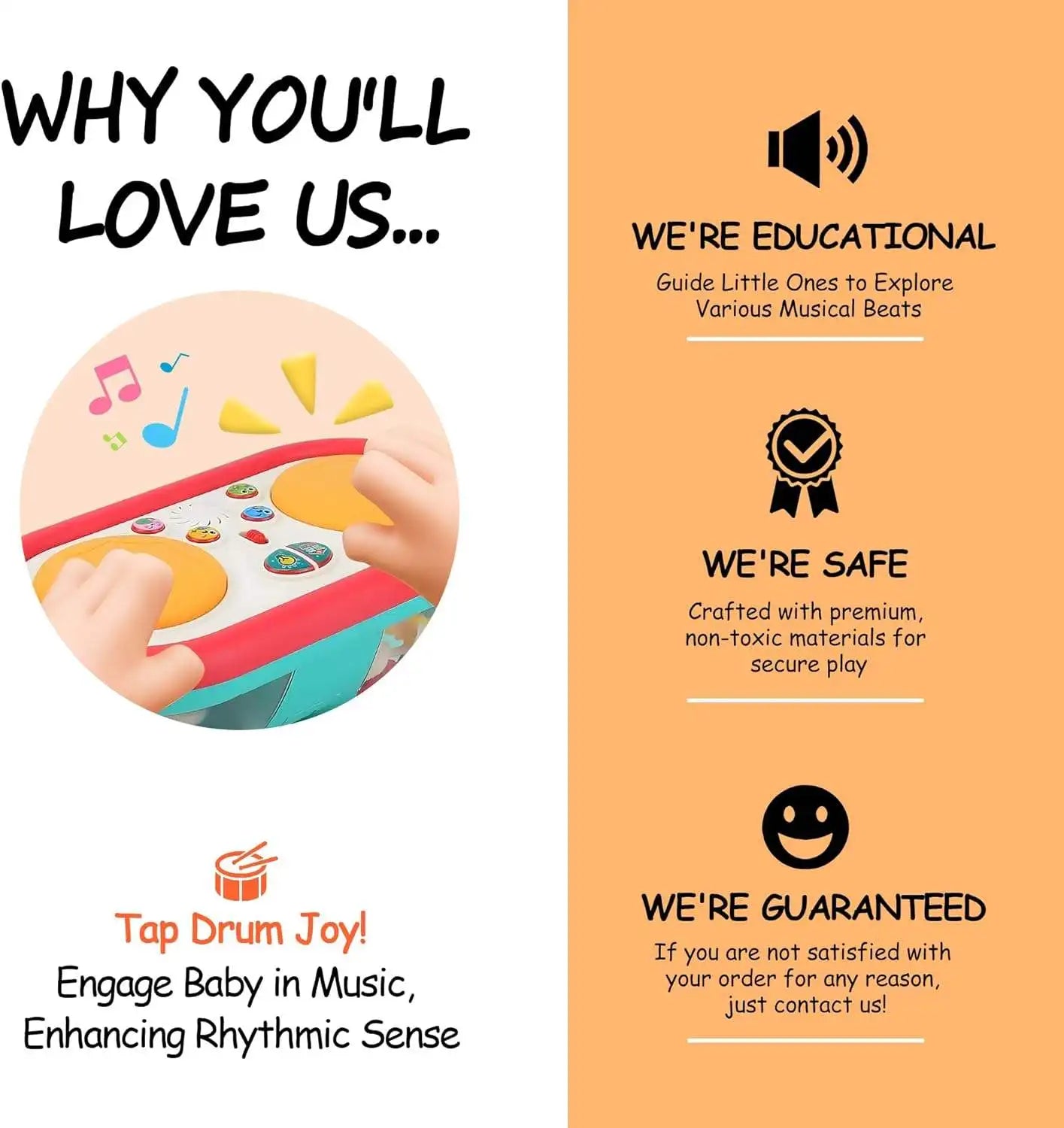 Children's Multifunctional Music Toy, Electronic Hand-played Drum, with Flashing Lights and Sound Effects, Accompany Baby's Grow