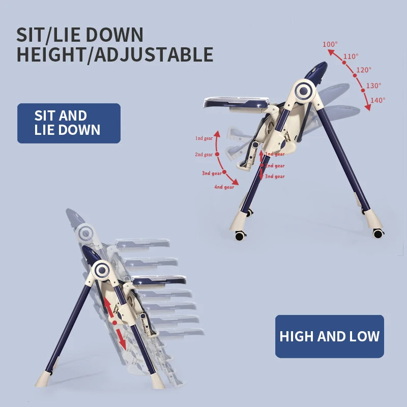 Baby High Chair 3 in 1 Multi-functional Foldable Dining Chair Adjustable Baby Feeding Height Portable Baby High Chair