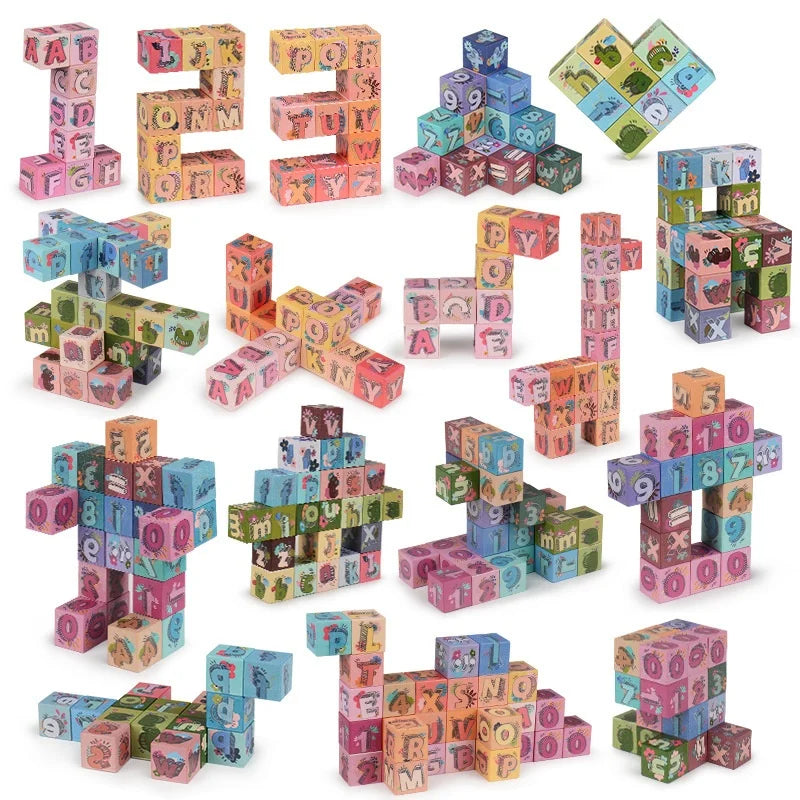 Magnetic Alphabet Blocks Set STEM Learning Toys for Kids DIY Alphabet Number Pattern Montessori Early Education Puzzle Toy