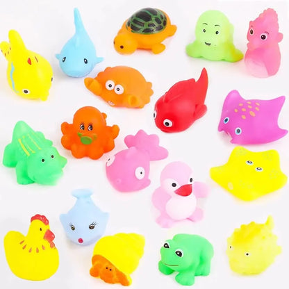 10pcs Preschool Bath Toys Rubber Floating Squeaky Baby Wash Shower Toy Ocean Animals Gift for Toddlers Kids Party Decoration