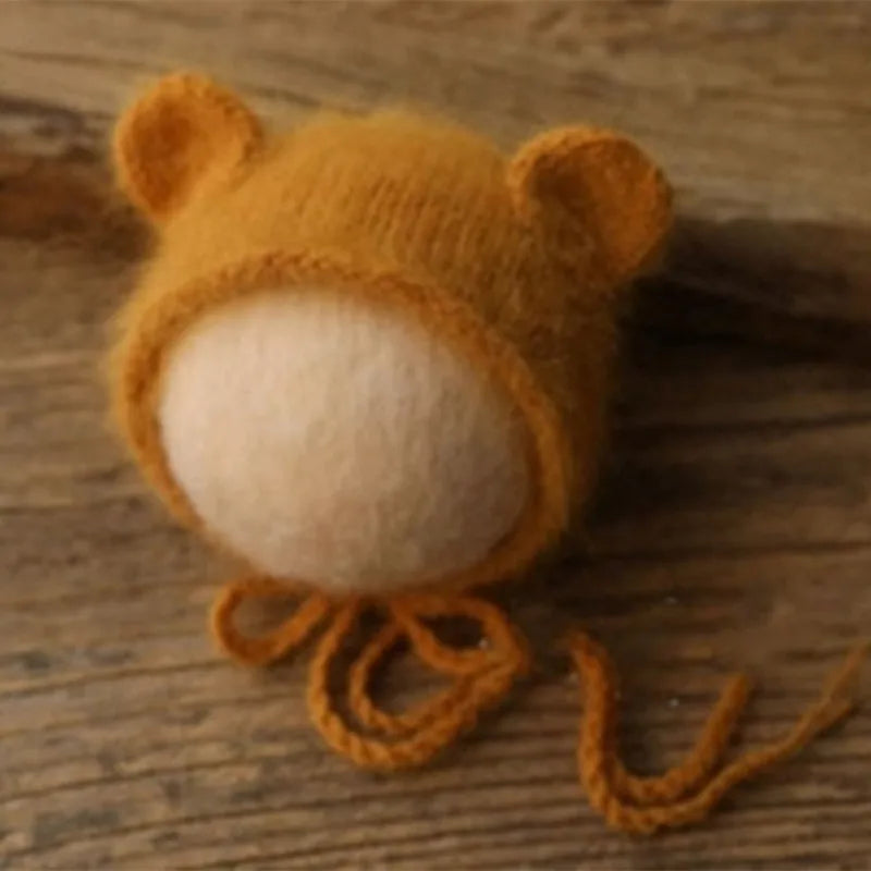 Fluffy Mink Thread Newborn Knit Hat with Ears Photo Prop