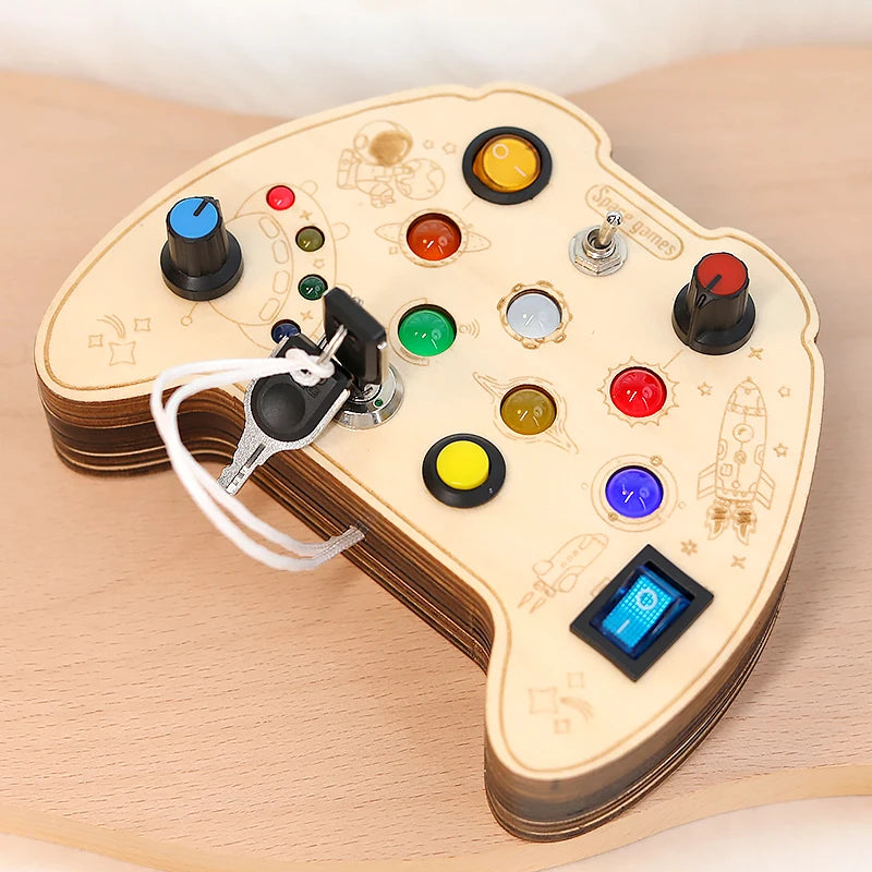 Montessori early education puzzle toys, busy board, button, switch, light, space game, children's and baby's hands-on ability