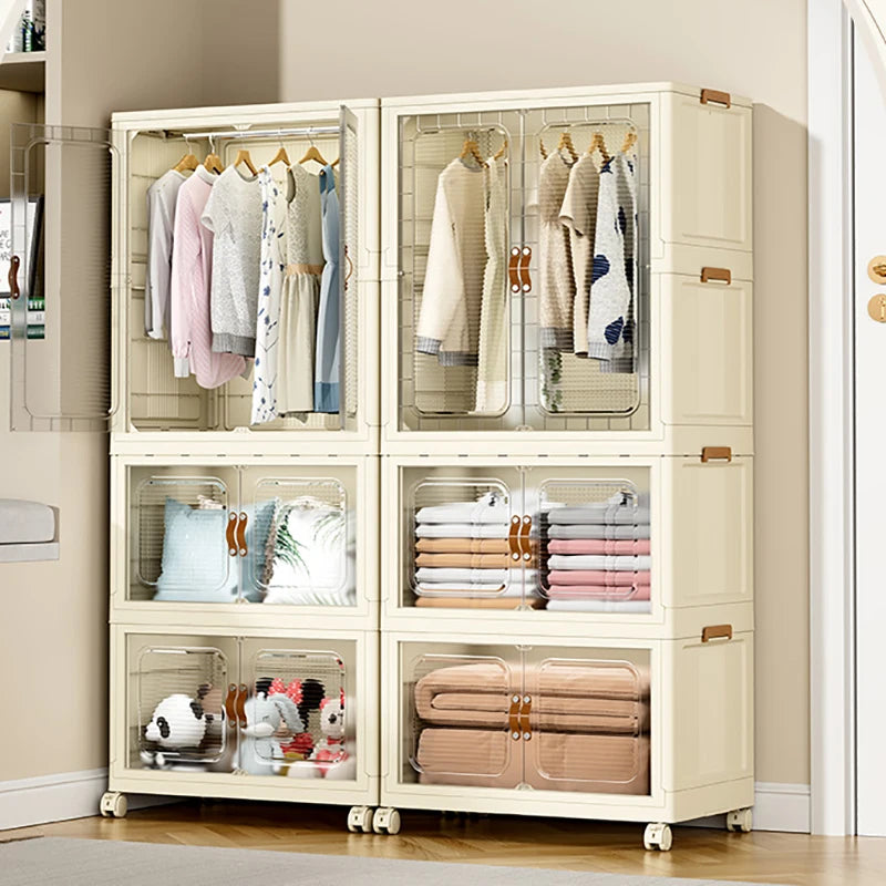 Large Folding Box Installation-free Storage Closet Cabinet Children's Wardrobe Home Living Room Movable Capacity Organizer Bins