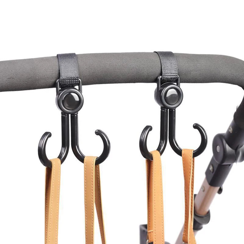 Double Hook Baby Stroller Hanger 360-degree Rotation Adjustment Cart Hook and Loop Fastener Stroller Accessories