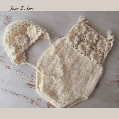 New-born Crochet Hat & Onesie Set – Handmade Photo Shoot Outfit
