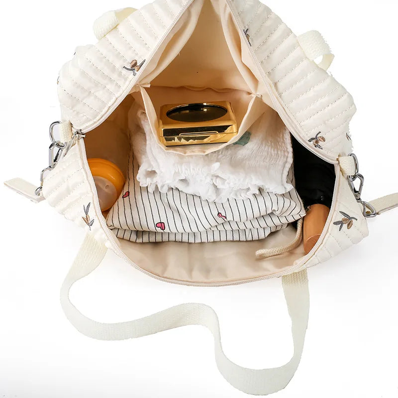 Cotton Diaper Bag – Embroidered Floral Maternity Shoulder Tote