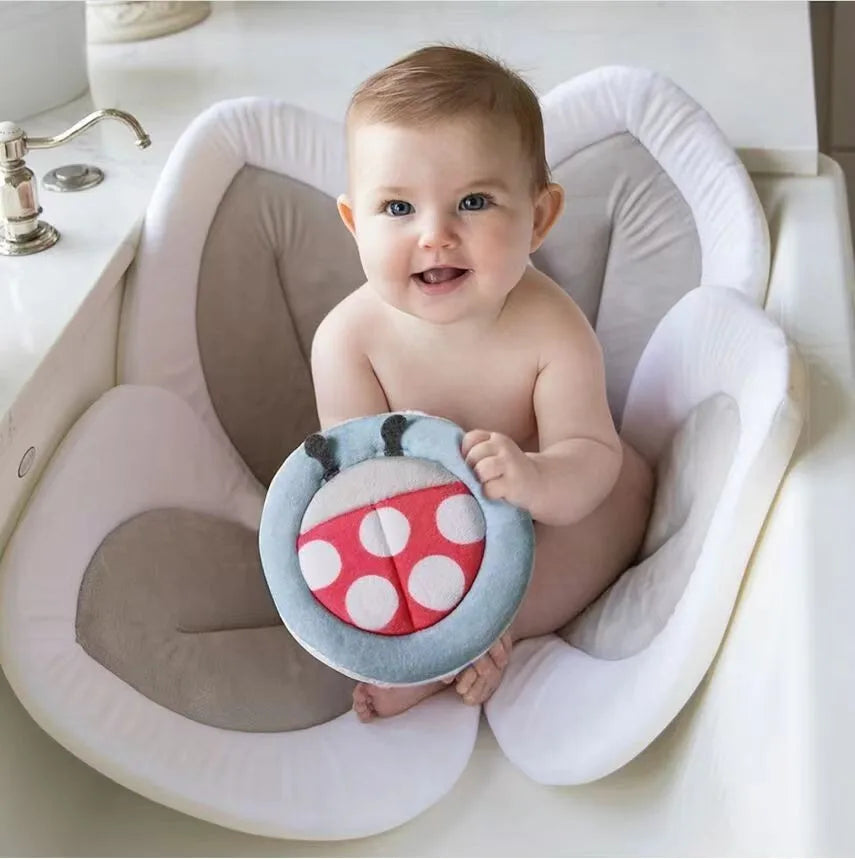 Blooming Bath Lotus Baby Bath Seat Plush Minky Baby Sink Bathtub Mat Cushion Safe Flower Seat for Newborns