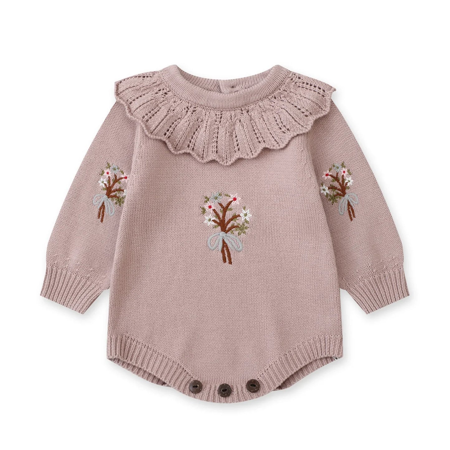 Combinaison bébé fille automne, barboteuse tricotée, broderie à volants, vêtements de nouveau-né, combinaison bébé fille