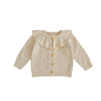 Autumn Baby Girl Sweater – Cotton Knitted Lotus Collar Long-Sleeve Coat