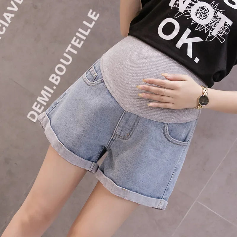 Summer Fashion Shorts Pregnant Women Denim  Curling Holes  Pants Stretch Belly   Clothes Maternity