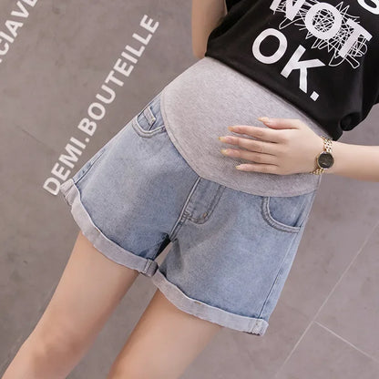 Summer Fashion Shorts Pregnant Women Denim  Curling Holes  Pants Stretch Belly   Clothes Maternity