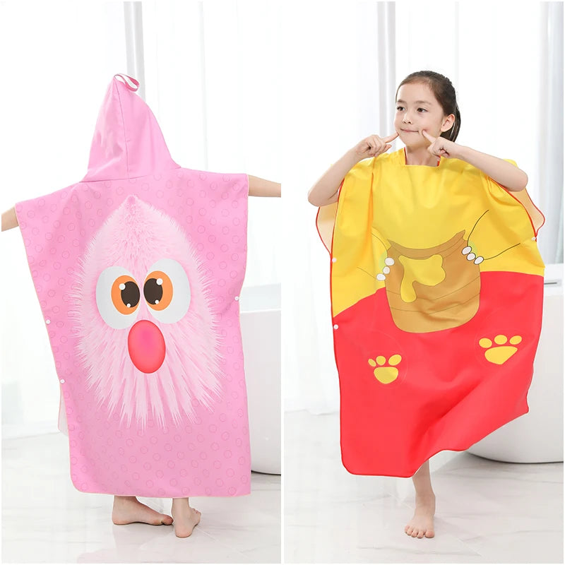 Kids Beach Poncho Towels Quick-Dry Absorbent for Baby Shower, Children's Hooded Bathrobe for Boys Girls Wearable Swim Bath Towel