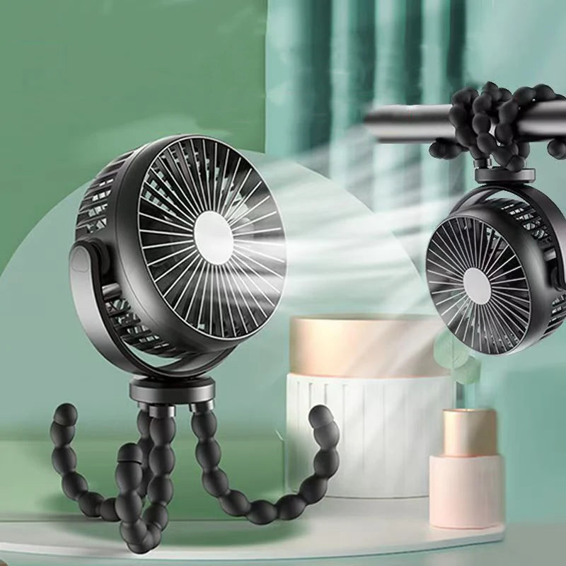 Baby Stroller Fan Mini Portable Outdoor Fan USB 3 Speed Flexible Octopus Fan Tripod Clip on Handheld Fan for Stroller Crib