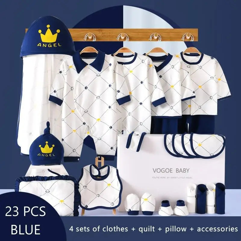 Ensemble nouveau-né 19/23/25 pièces – Vêtements unisexes en pur coton (0–12 mois)