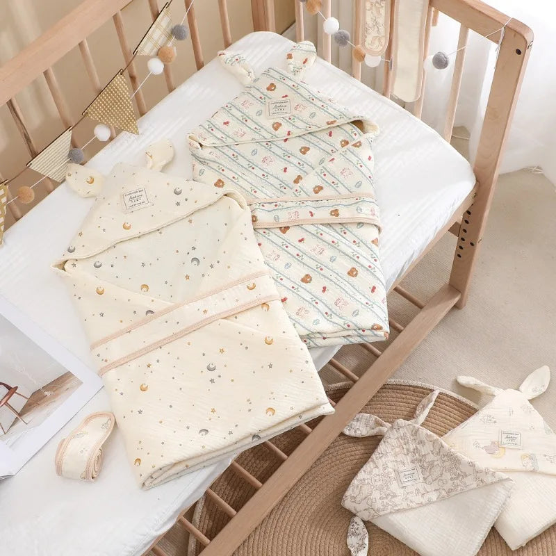 4-Layer 100% Cotton Gauze Newborn Swaddle Blanket Cute Cartoon Baby Swaddling Wrap Breathable Receiving Blanket for Hospital