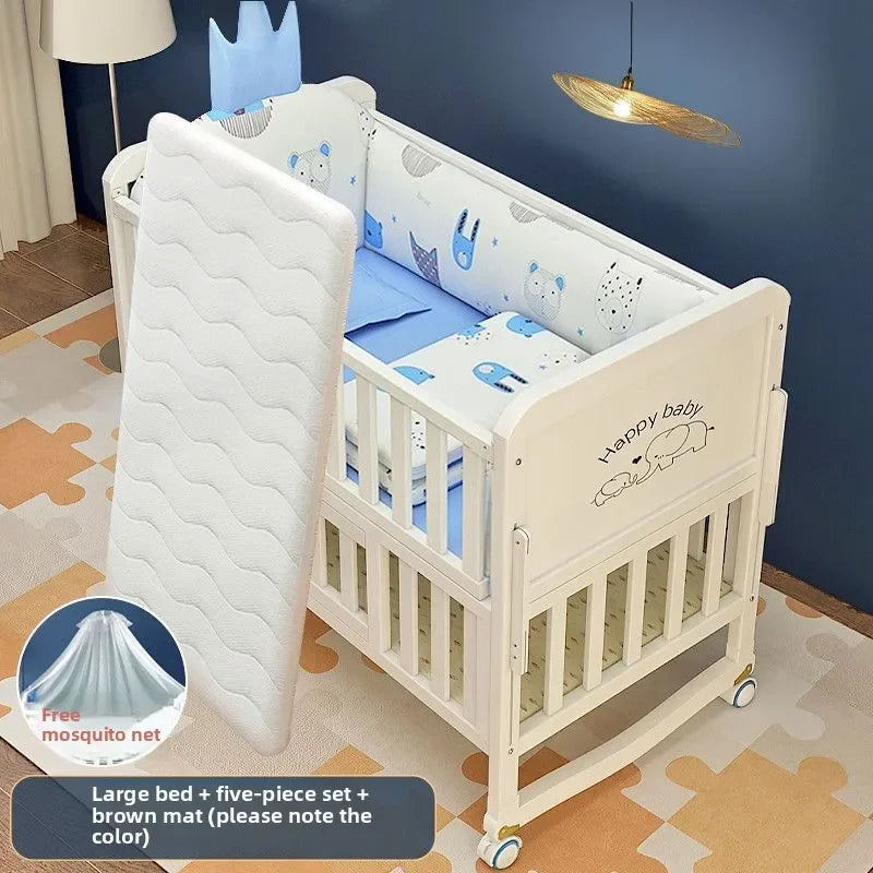 Luxury Solid Wood Baby Crib Multifunctional Convertible Bed with Bassinet Wheels Nest Bed  Wooden Convertible Baby Crib Movable
