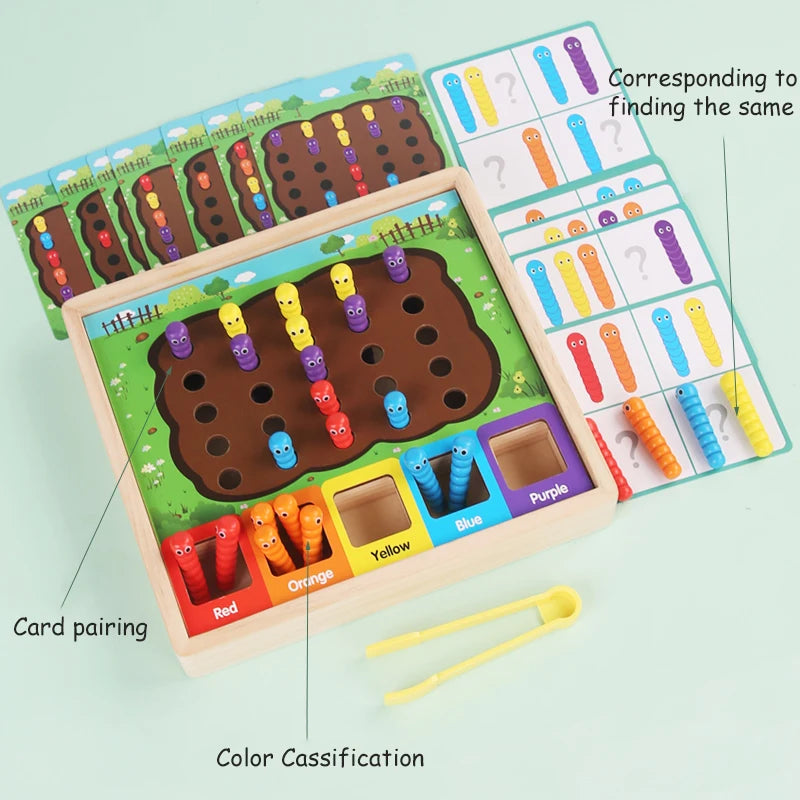 Clip Beads Color Cognition Bee Trap Game Montessori Wooden Toys for Early Education Bee House Fine Motor Training Teaching Aids