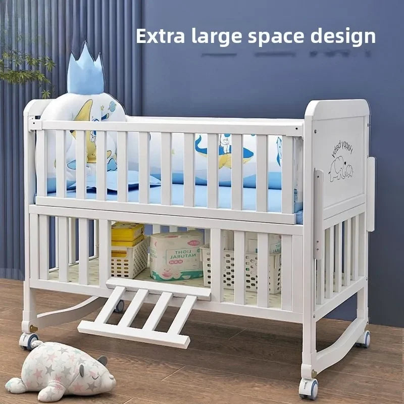 Luxury Solid Wood Baby Crib Multifunctional Convertible Bed with Bassinet Wheels Nest Bed  Wooden Convertible Baby Crib Movable