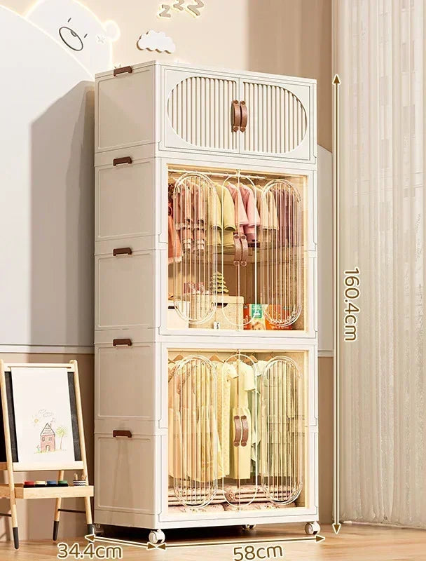 Children's Wardrobe Bedroom Closet Cabinet Baby Storage Box Toy Clothes Organizer Locker Folding Sorting Partition Wardrobe