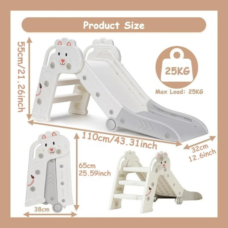 Foldable Indoor Toddler Slide – Cute Lion Kids Play Slide for Boys & Girls