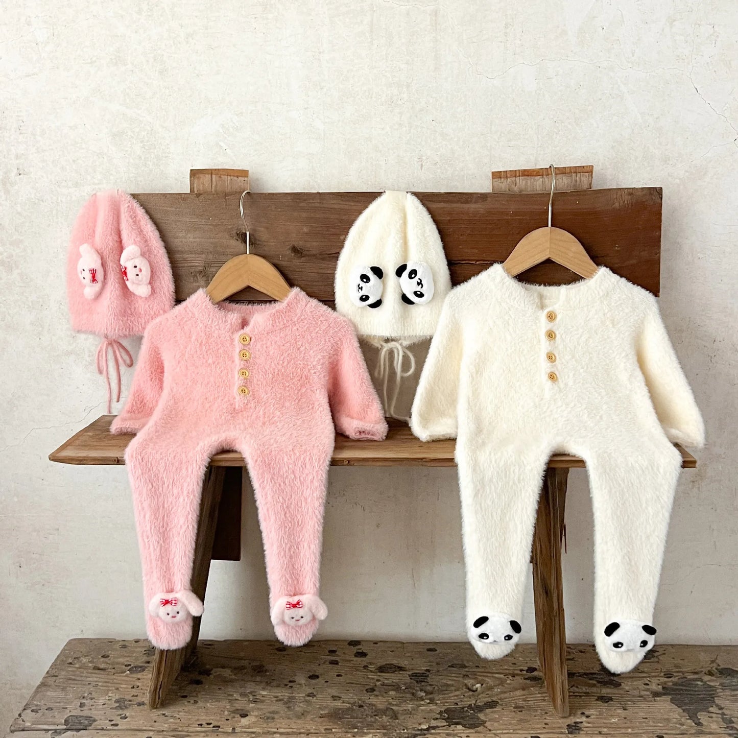 Ins Korean Version Boys' and Girls' Baby Autumn and Winter Jumpsuit Sweater, Baby and Toddler Warm Hooded Climbing Suit