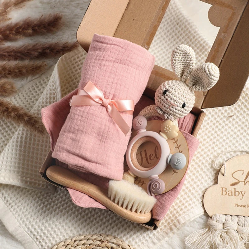 Baby Bath & Teether Gift Set – Silicone Toys, Rattle & Milestone Cards
