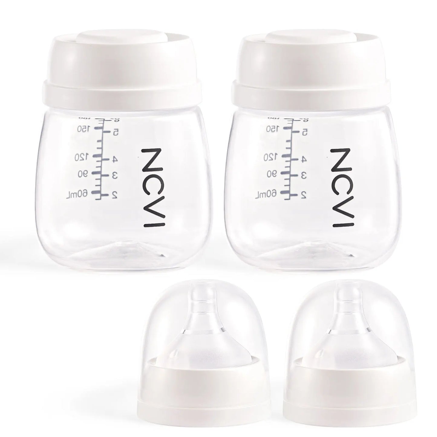 NCVI Breast Milk Storage Bottles, Baby Bottles with Nipples and Travel Caps, Anti-Colic, BPA Free, 2 Count