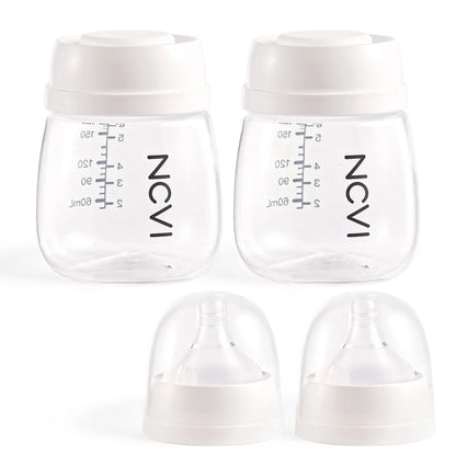 NCVI Breast Milk Storage Bottles, Baby Bottles with Nipples and Travel Caps, Anti-Colic, BPA Free, 2 Count