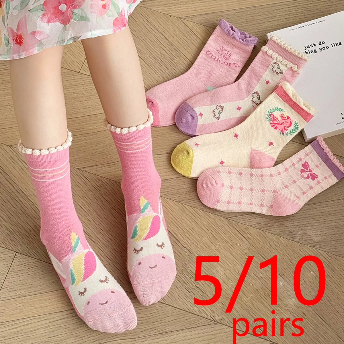 Chaussettes en coton à motifs de dessins animés pour filles