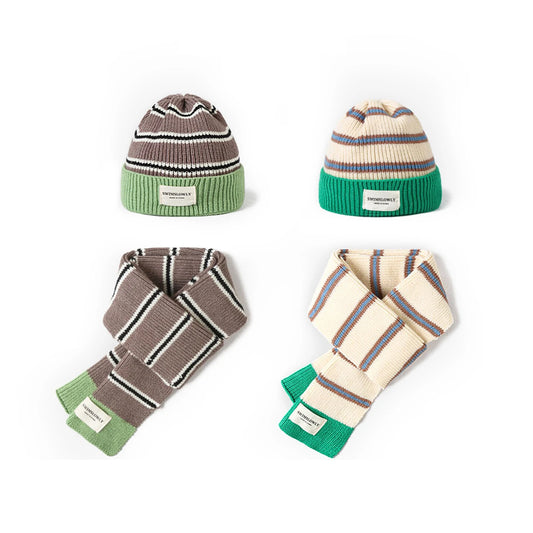1-8 Year Boys & Girls Soft Striped Knitted Woolen Hat And Scarf Set Warm Autumn Winter Fashion Accessories for Kids