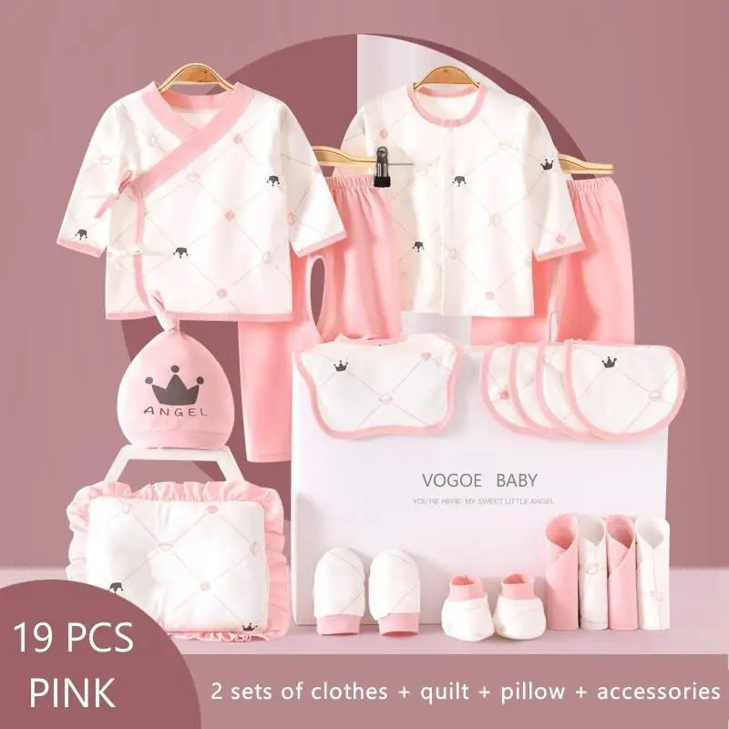 Ensemble nouveau-né 19/23/25 pièces – Vêtements unisexes en pur coton (0–12 mois)