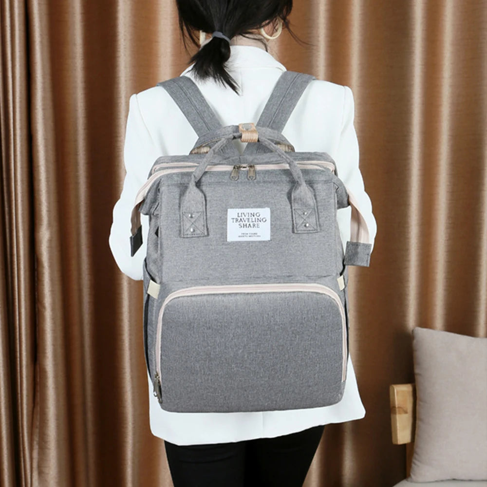 Folding Crib Diaper Backpack – Lightweight & Large Capacity Mommy Bag