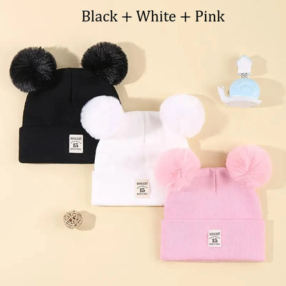Cute Bear Ear Wool Baby Hat and Scarf Winter Set