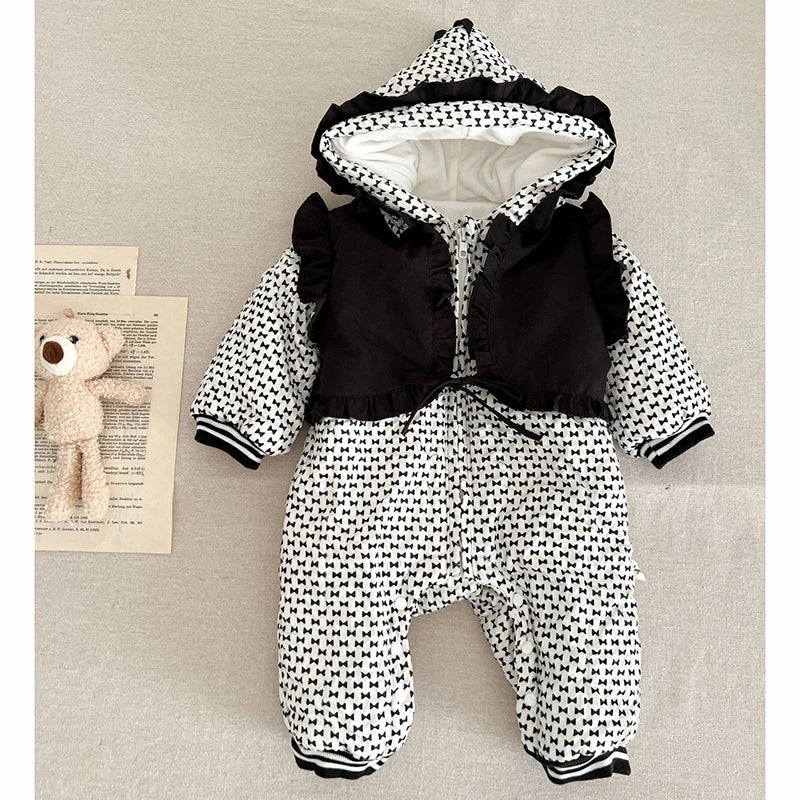 Winter Infant Baby Girls Long Sleeve Sweet Printing Thicken Cotton Jumpsuit Newborn Kids Baby Girls Clothes Rompers