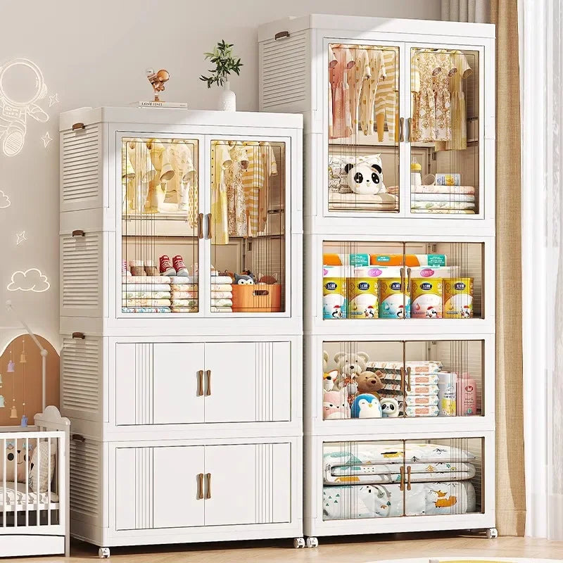 Baby’s Bedroom Closets Wardrobe Clothes Folding Bins Transparent Visual Cabinets Stable Load-bearing Clothes Organizer Rack
