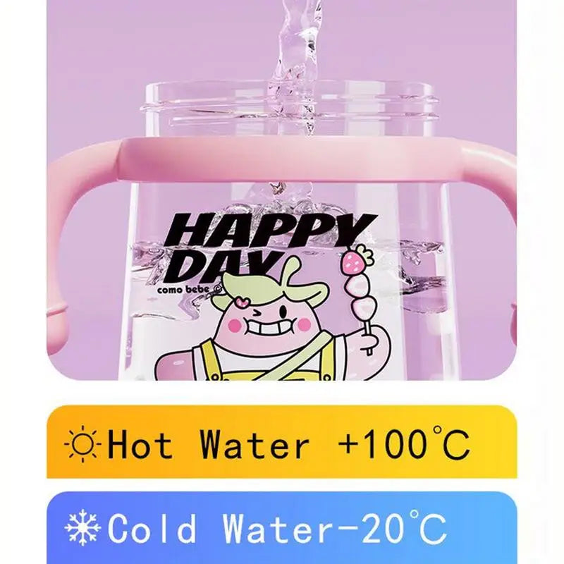 Baby Straw Cup 300ml Spill-Proof Whale Fountain Cup with Soft Flexible Silicone Straw Leakproof Spray Drinking Cup for Boys Girl