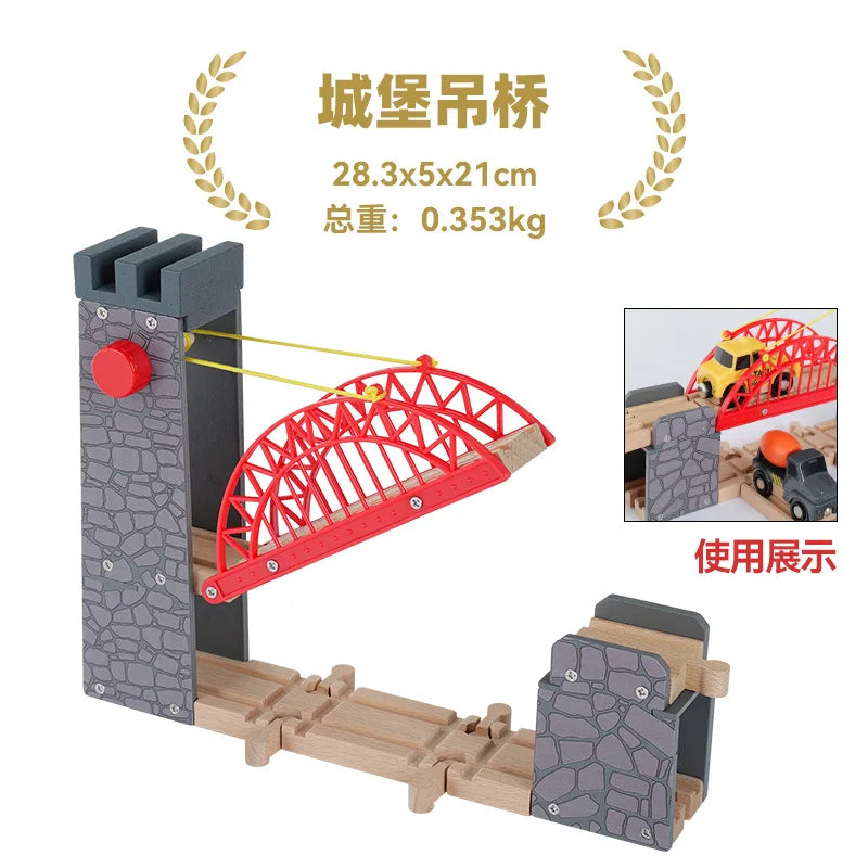 Wooden Train Track Racing Railway Street Sign Toys Bridge Tunnel Track Accessories Wood Tracks Creative Toys For Children Gift