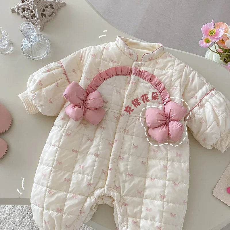 Baby Super Cute Jumpsuit 0-2 Years Old Winter Baby Girl Cute with Plush Cotton Crawling Clothes for Newborns