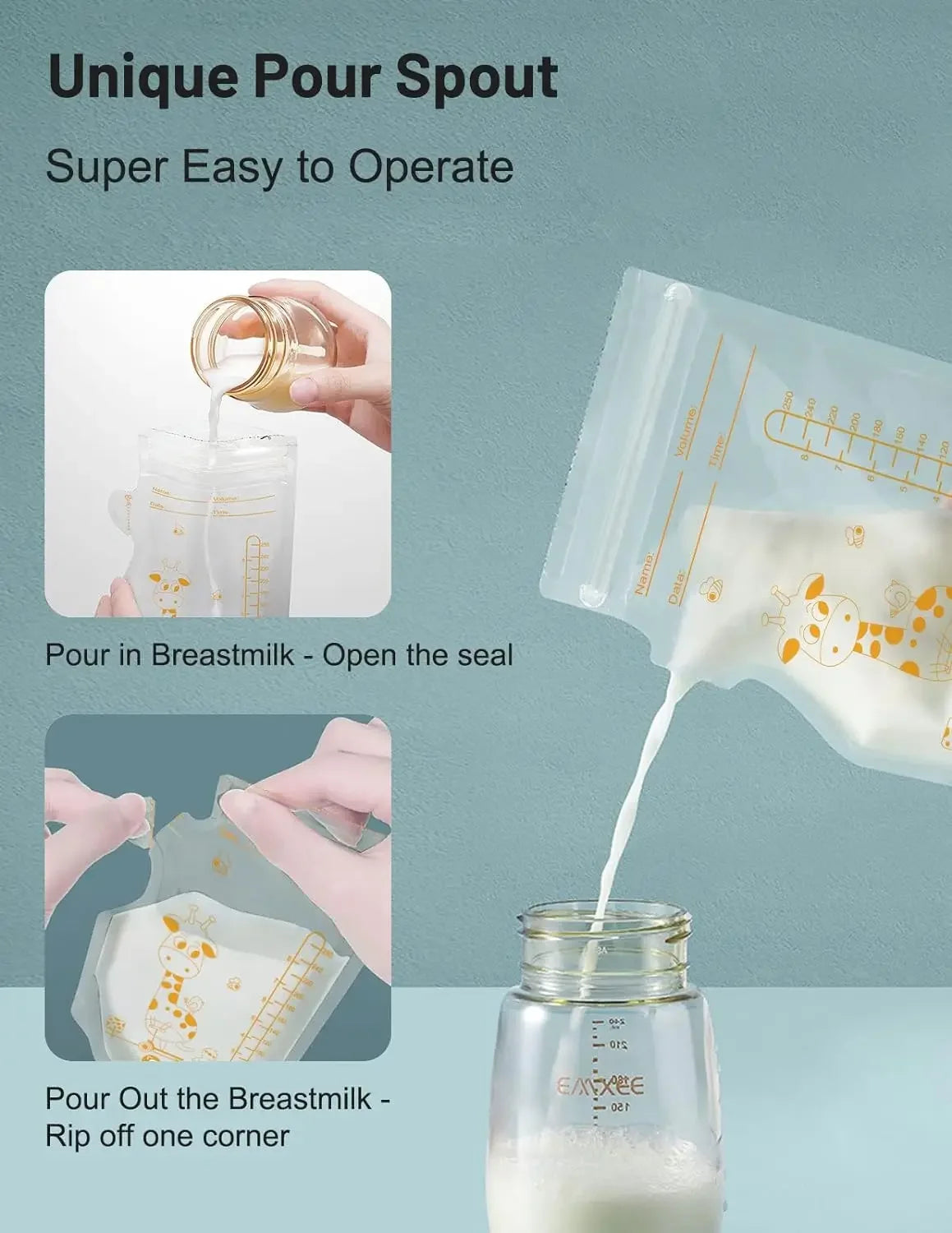 250ml  30/100pcs Breastmilk Storage Bag Self Standing Baby Food Storage Containers No Leak Milk Freezer Bags Safe Feed BPA Free