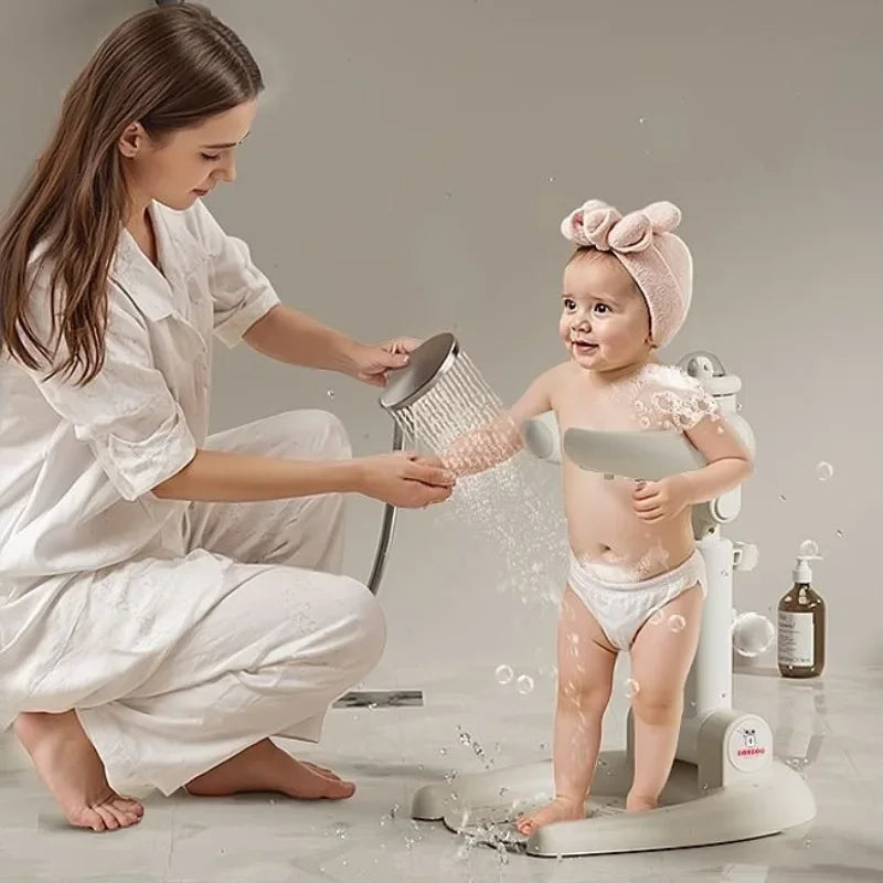 Baby Standing Bath Shower Station Infant Toddler Foldable Multi-Function Adjustable Hair Bottom Washing Portable Lightweight