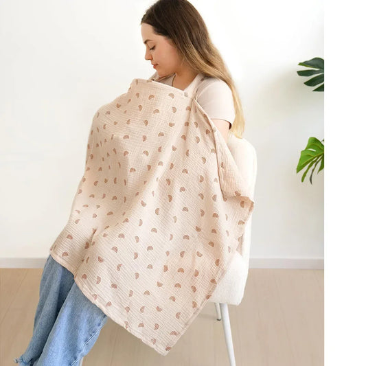 Muslin Nursing Covers for Breastfeeding, Privacy Breast Feeding Cover with Arch Neckline for Mom and Baby Nursing Apron