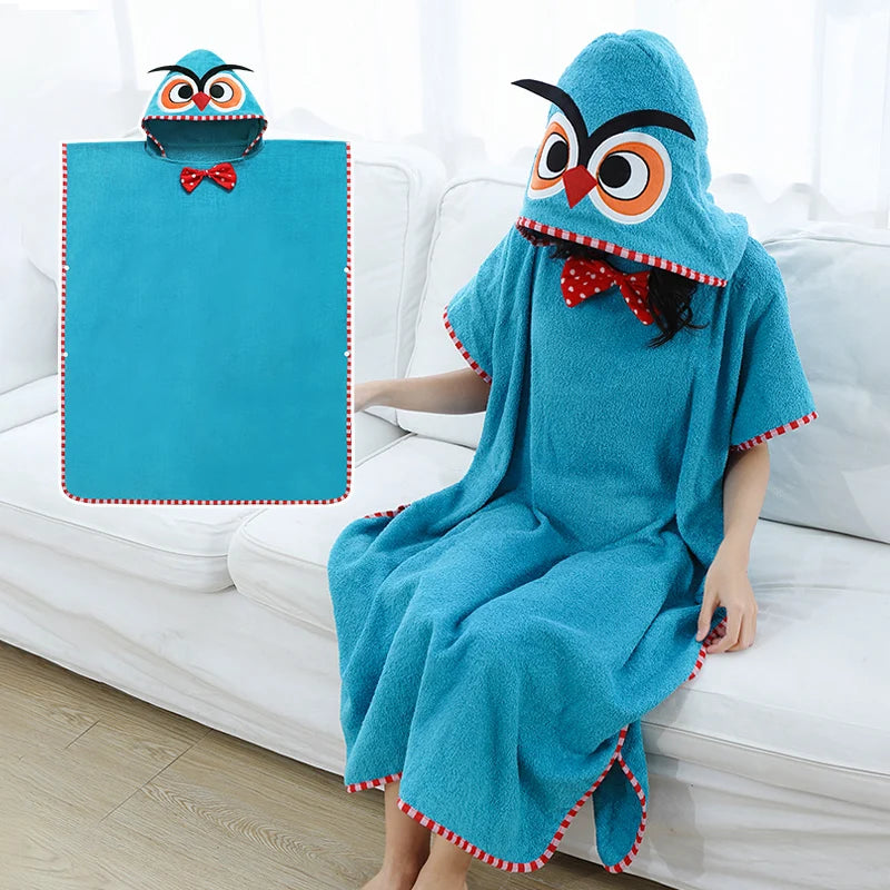 Kids Poncho Towels Hooded Bathrobe - Cotton Absorbent for Baby Shower, Height 80-170cm Boys Girls Children Cartoon Swim Bathing