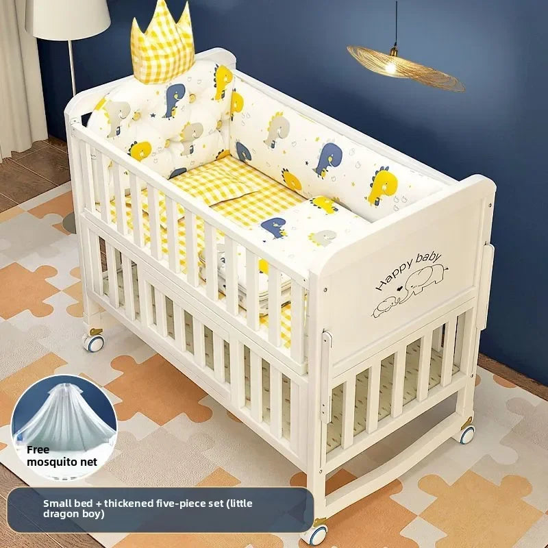 Luxury Solid Wood Baby Crib Multifunctional Convertible Bed with Bassinet Wheels Nest Bed  Wooden Convertible Baby Crib Movable