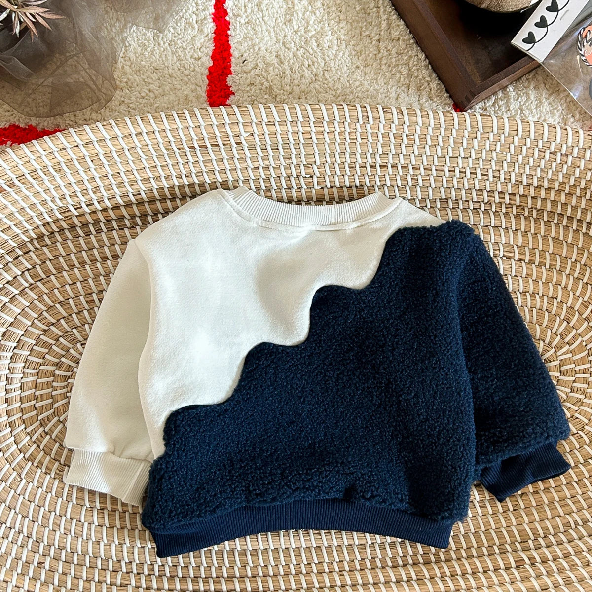 Baby Boy 2PCS Winter Set – Blue & White Fleece Top & Pants, 0–3Y