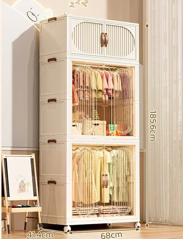 Children's Wardrobe Bedroom Closet Cabinet Baby Storage Box Toy Clothes Organizer Locker Folding Sorting Partition Wardrobe